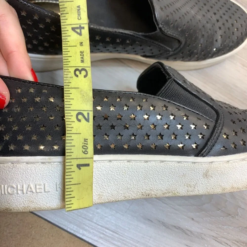 Michael Kors Womens Slip‎ On Shoes Black Leather Perforated Round Toe 5.5 M